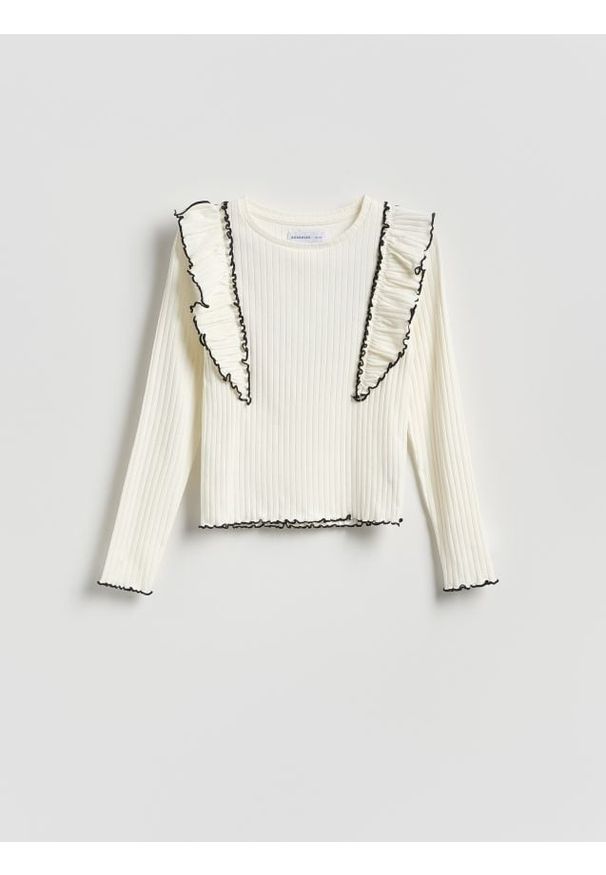 Reserved - Koszulka z falbanką - złamana biel. Materiał: bawełna