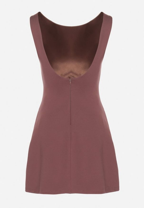 Born2be - Brązowa Taliowana Sukienka z Bawełną Talaza. Kolor: brązowy. Materiał: bawełna