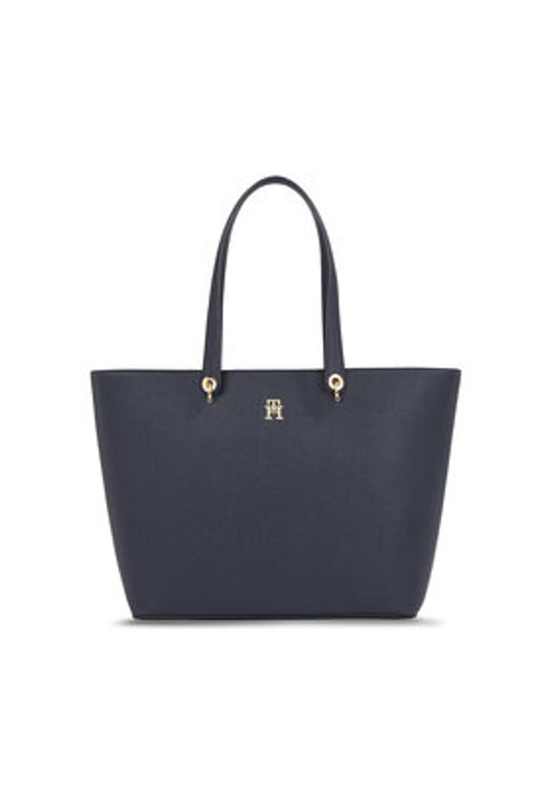 TOMMY HILFIGER - Tommy Hilfiger Torebka Emblem Shopper AW0AW15178 Granatowy. Kolor: niebieski. Materiał: skórzane