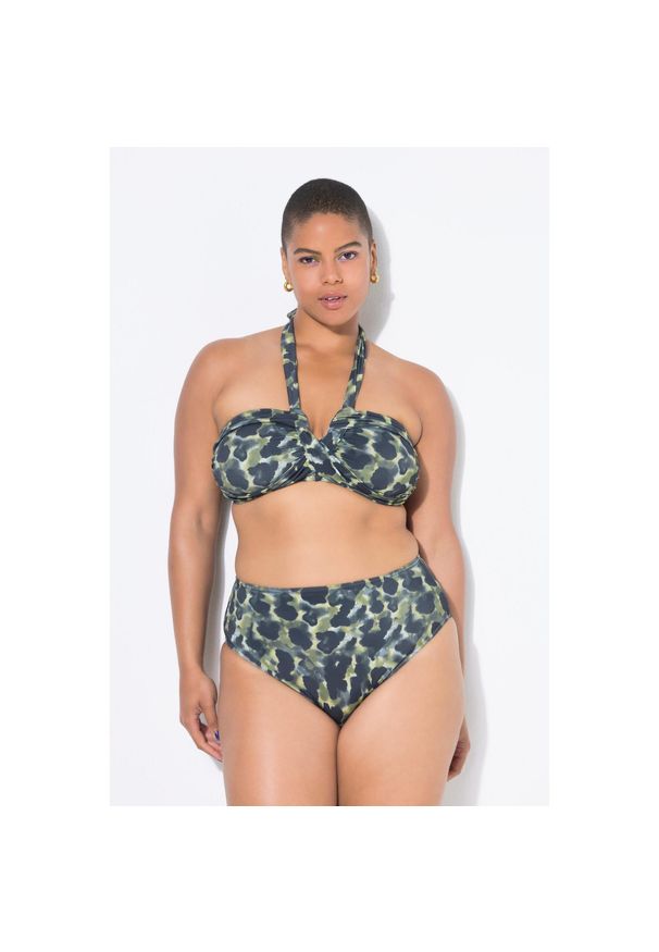 ULLA POPKEN - Damski Top od bikini miękkie miseczki drapowanie na biuście moro. Kolekcja: plus size. Kolor: zielony, wielokolorowy, żółty. Materiał: poliester, elastan, poliamid, materiał. Wzór: moro