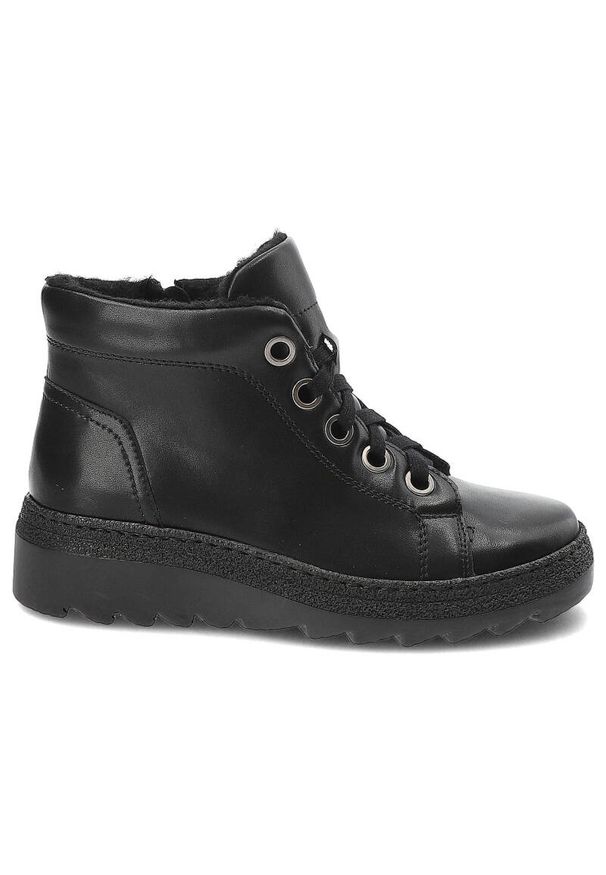 Czarne Trapery Armodo Ocieplane Buty Damskie. Zapięcie: sznurówki. Kolor: czarny. Materiał: syntetyk, futro, skóra. Sezon: zima. Styl: elegancki