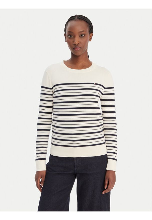 TOMMY HILFIGER - Tommy Hilfiger Sweter WW0WW44984 Beżowy Regular Fit. Kolor: beżowy. Materiał: syntetyk