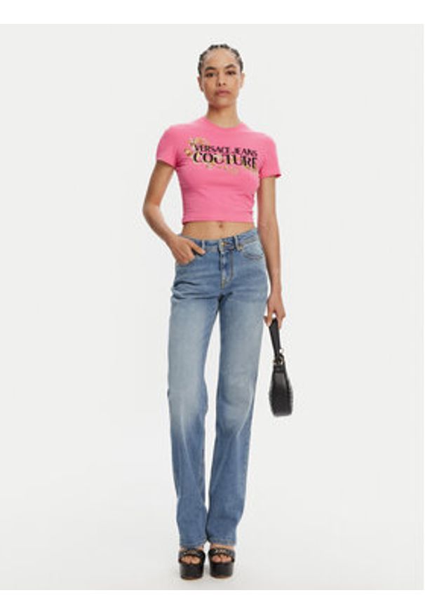 Versace Jeans Couture T-Shirt 78HAHC05 Różowy Slim Fit. Kolor: różowy. Materiał: bawełna