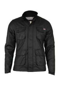 Czarna Przejściowa Kurtka, Lekko Błyszcząca, Wojskowy Krój (M65) - Brave Soul, Męska. Kolor: czarny. Materiał: poliester, tkanina, materiał, sztruks. Wzór: kratka. Styl: militarny #2