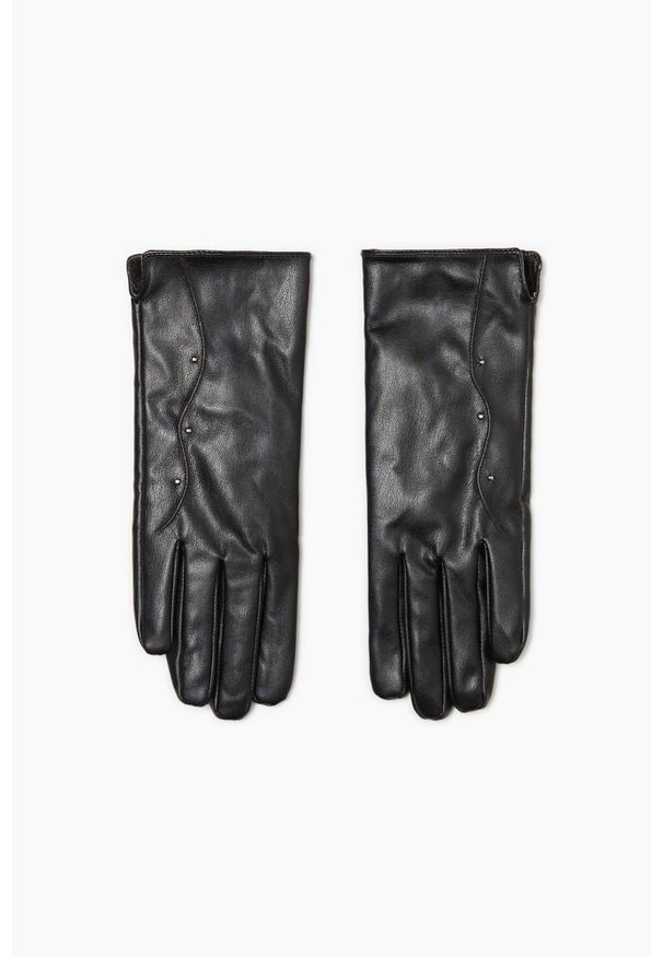 MOODO - Rękawiczki z dżetami ze skóry ekologicznej czarne. Kolor: czarny. Materiał: skóra ekologiczna