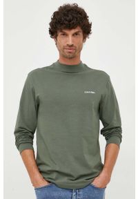 Calvin Klein longsleeve męski kolor zielony gładki. Okazja: na co dzień. Kolor: zielony. Długość rękawa: długi rękaw. Wzór: gładki. Styl: casual