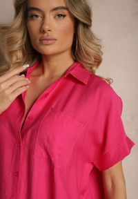 Renee - Fuksjowa Koszula Oversize z Krótkim Rękawem Fendrel. Okazja: na co dzień. Typ kołnierza: kołnierzyk klasyczny. Kolor: różowy. Materiał: jeans. Długość rękawa: krótki rękaw. Długość: krótkie. Styl: klasyczny, casual, elegancki #5