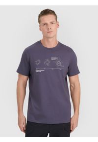 4f - 4F T-shirt regular z nadrukiem męski - szary L. Okazja: na co dzień. Kolor: szary. Materiał: bawełna, jersey, materiał. Długość rękawa: krótki rękaw. Długość: krótkie. Wzór: nadruk. Styl: sportowy, casual, klasyczny