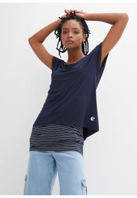 bonprix - Długi T-shirt z miękkiej mieszanki wiskozy. Kolor: niebieski. Materiał: wiskoza. Długość: długie #1