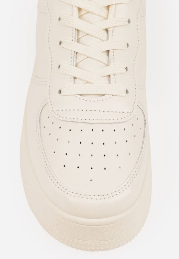 Born2be - Beżowe Sneakersy na Platfromie z Bieżnikiem i Perforacją Artie. Kolor: beżowy. Materiał: skóra. Sezon: jesień, wiosna. Obcas: na platformie