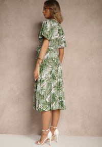 Renee - Ciemnozielona Plisowana Rozkloszowana Sukienka z Bawełną Culinea. Okazja: na co dzień, na imprezę. Kolor: zielony. Materiał: bawełna. Styl: klasyczny, casual #3