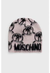 MOSCHINO - Moschino Czapka kolor różowy z cienkiej dzianiny z domieszką wełny. Kolor: różowy. Materiał: wełna, dzianina