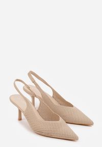Renee - Beżowe Sandały Slingback z Ażurową Cholewką i Szpiczastym Noskiem Beethovia. Okazja: na ślub cywilny, na wesele, na imprezę. Nosek buta: szpiczasty. Kolor: beżowy. Materiał: jeans. Szerokość cholewki: normalna. Wzór: ażurowy. Styl: wizytowy #5