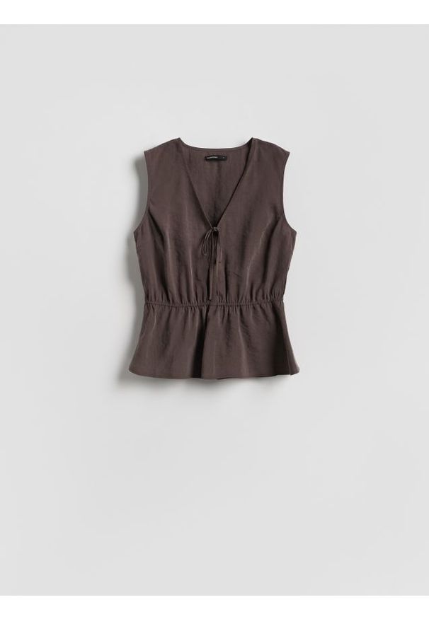 Reserved - Bluzka z modalem - brązowy. Kolor: brązowy. Materiał: tkanina