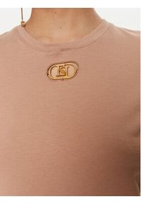 Elisabetta Franchi T-Shirt MA-52N-41E2-V180 Beżowy Regular Fit. Kolor: beżowy. Materiał: bawełna