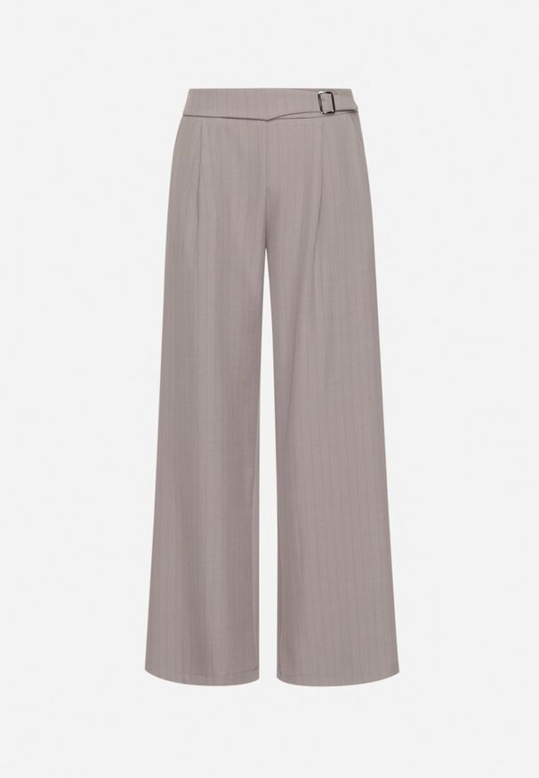 Born2be - Szare Garniturowe Spodnie Szerokie z Wiskozą i Paskiem Ellifira. Okazja: na co dzień, na spotkanie biznesowe. Kolor: szary. Materiał: wiskoza. Styl: casual, biznesowy, elegancki