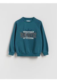 Reserved - Bluza z nadrukiem - ciemny turkus. Materiał: bawełna, dzianina. Wzór: nadruk