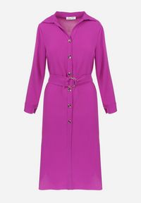 Born2be - Fioletowa Sukienka Koszulowa z Paskiem Alik. Kolor: fioletowy. Materiał: tkanina, materiał. Długość rękawa: długi rękaw. Wzór: jednolity, gładki. Typ sukienki: koszulowe. Długość: midi #3