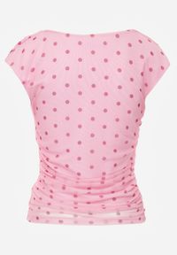 Born2be - Różowa Bluzka bez Rękawów w Kropki z Siateczki Thespis. Okazja: do pracy, na co dzień. Kolor: różowy. Materiał: materiał, jeans. Długość rękawa: bez rękawów. Długość: długie. Wzór: kropki. Styl: casual #3