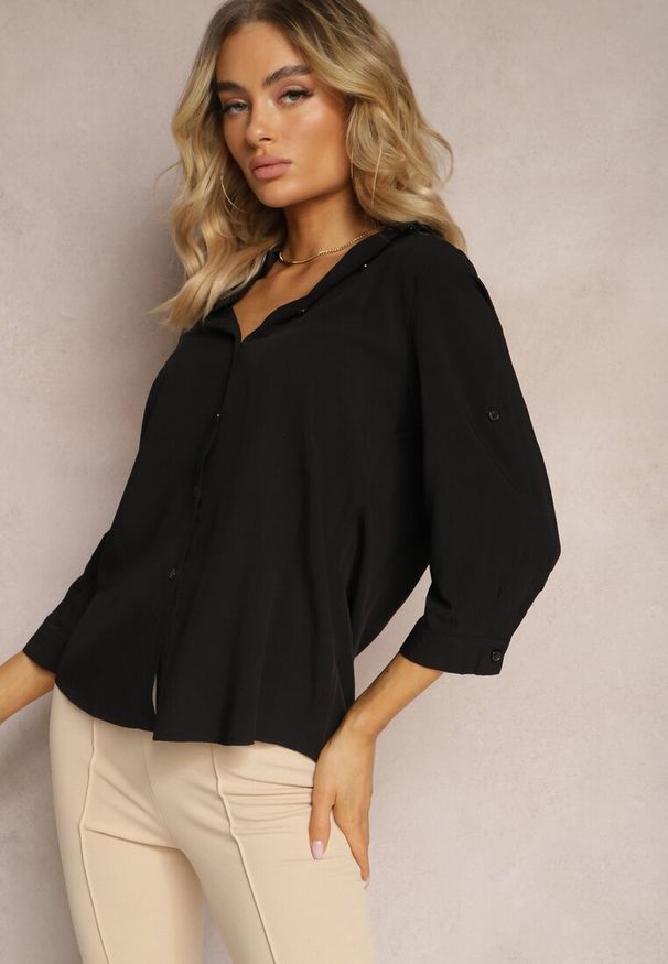 Renee - Czarna Koszula z Połączenia Bawełny i Wiskozy Celriva. Kolor: czarny. Materiał: bawełna, wiskoza. Sezon: wiosna, lato. Styl: klasyczny