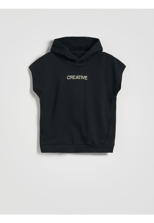 Reserved - T-shirt z kapturem - czarny. Typ kołnierza: kaptur. Kolor: czarny. Materiał: dzianina, bawełna