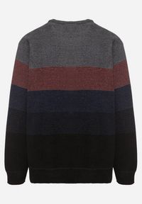Born2be - Granatowy Sweter z Wełną w Paski Ettarine. Okazja: na co dzień. Kolekcja: plus size. Kolor: niebieski. Materiał: wełna. Wzór: paski. Styl: klasyczny, casual, elegancki