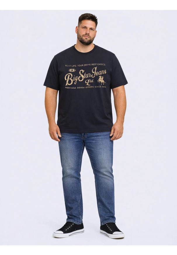 Big-Star - Koszulka męska z nadrukiem z linii Authentic granatowa Eller 403. Kolor: niebieski. Materiał: bawełna. Wzór: nadruk. Styl: klasyczny, vintage