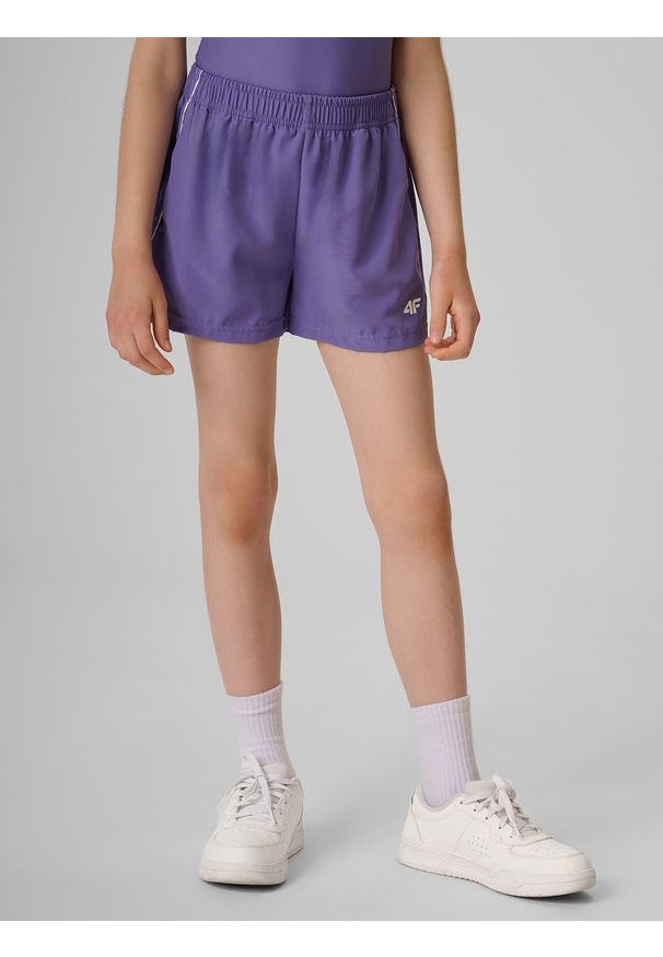 4f - 4F Spodenki sportowe dziewczęce - fioletowe 122/128 (6-8 lat). Kolor: fioletowy. Materiał: dresówka. Sezon: lato. Styl: sportowy