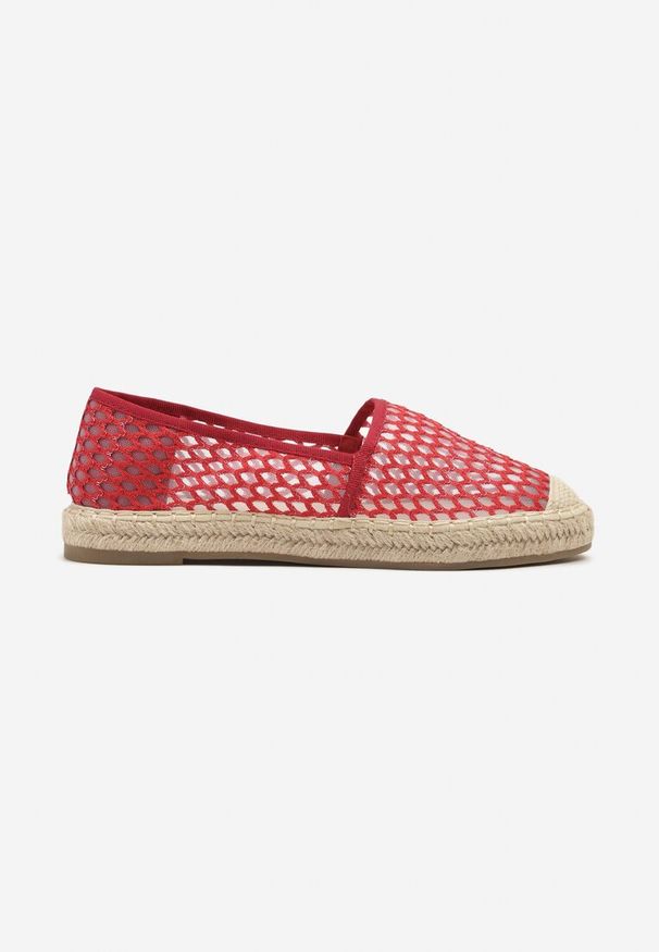 Renee - Czerwone Espadryle z Siateczkową Cholewką i Plecionką Lillevi. Okazja: na co dzień. Kolor: czerwony. Materiał: jeans. Szerokość cholewki: normalna. Styl: elegancki, casual