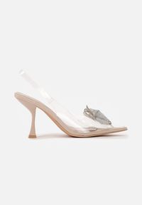 Renee - Beżowe Transparentne Sandały na Szpilce z Noskami w Szpic i Wstążką Aric. Kolor: beżowy. Obcas: na szpilce #4