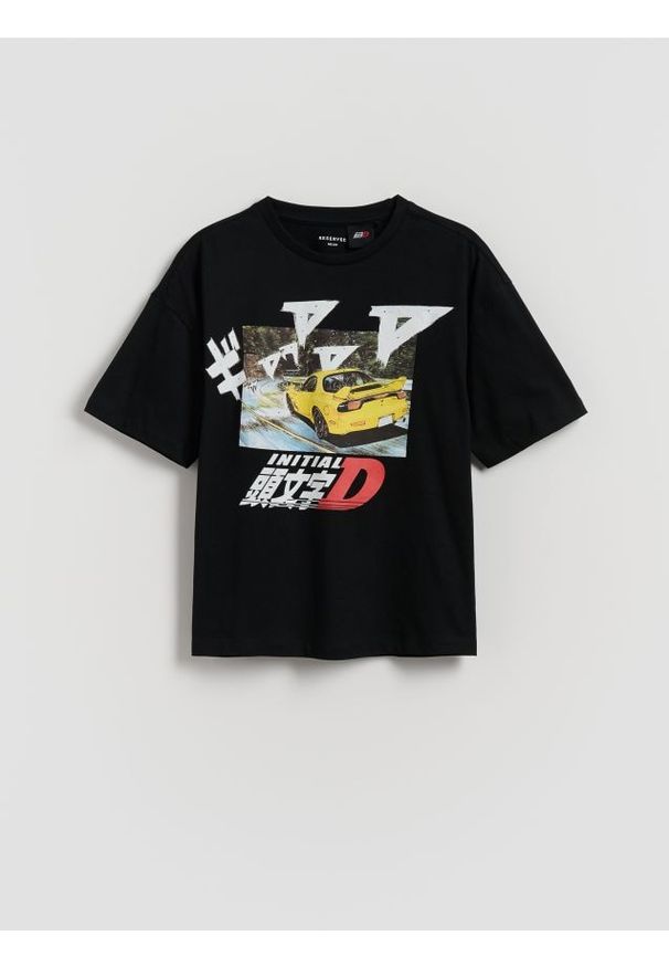 Reserved - T-shirt Initial D - czarny. Kolor: czarny. Materiał: dzianina, bawełna
