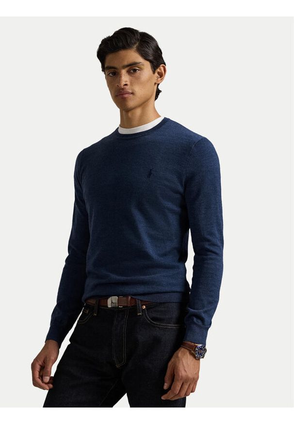 Polo Ralph Lauren Sweter 710946143006 Granatowy Slim Fit. Typ kołnierza: polo. Kolor: niebieski. Materiał: wełna