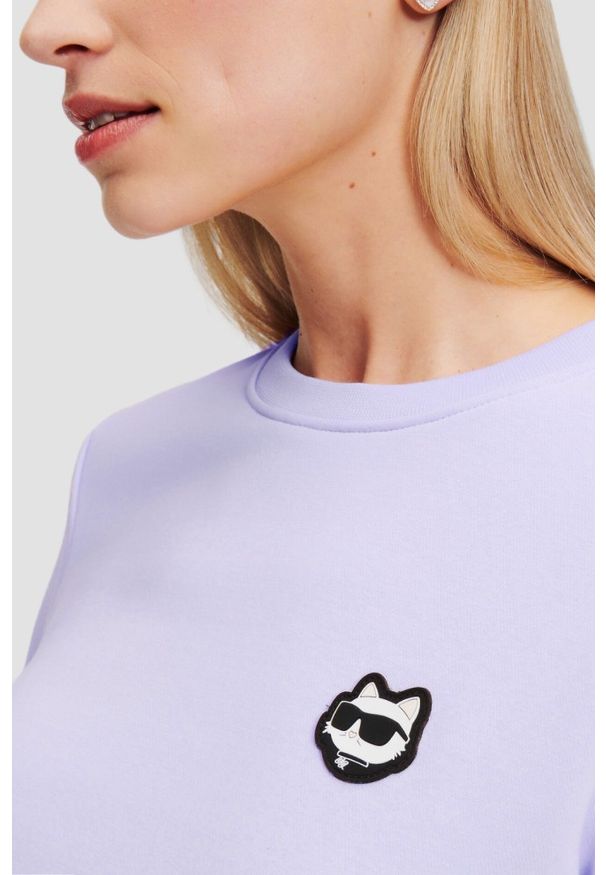 Karl Lagerfeld - KARL LAGERFELD Lawendowa damska bluza Ikonik 2.0, Rozmiar S. Kolor: fioletowy. Materiał: materiał, bawełna. Styl: elegancki