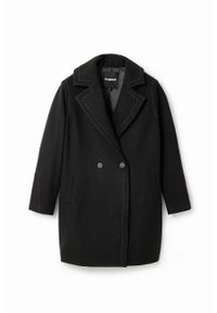 Desigual płaszcz 23WWEWAU WOMAN WOVEN OVERCOAT damski kolor czarny przejściowy dwurzędowy. Kolor: czarny. Materiał: włókno, materiał. Styl: klasyczny #5