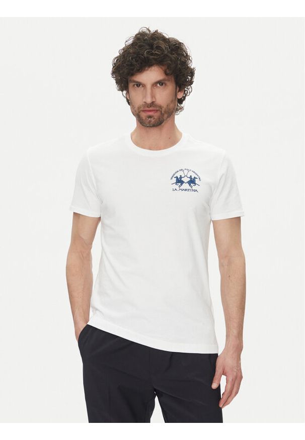 La Martina T-Shirt Vernie MAR009 JS206 Biały Regular Fit. Kolor: biały. Materiał: bawełna