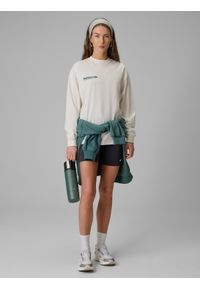 4f - 4F Longsleeve regular z nadrukiem damski - biały L. Okazja: na co dzień. Kolor: biały. Materiał: dzianina, skóra, materiał, bawełna. Długość rękawa: długi rękaw. Długość: krótkie. Wzór: nadruk. Styl: casual, klasyczny #2