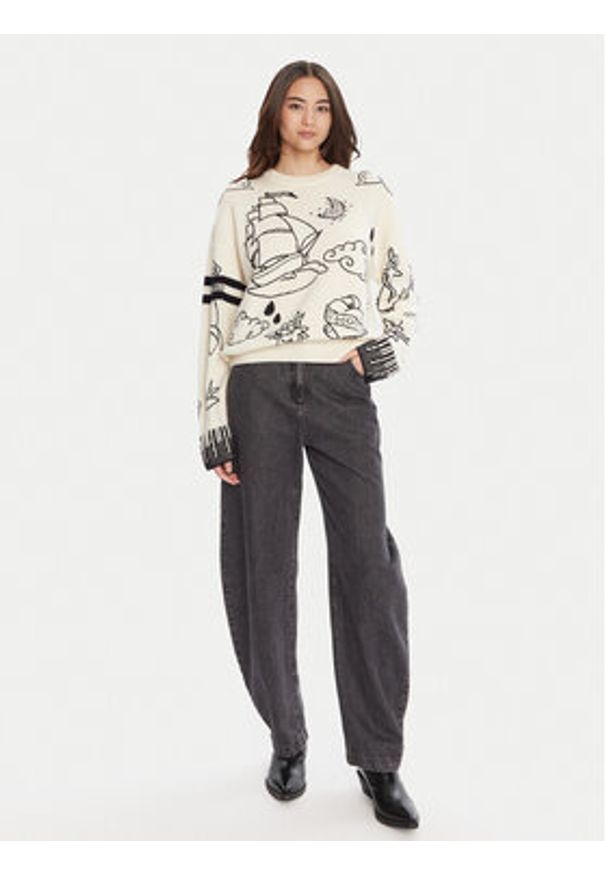 Pinko - PINKO Sweter Andros 105427 A2PK Écru Regular Fit. Materiał: wełna