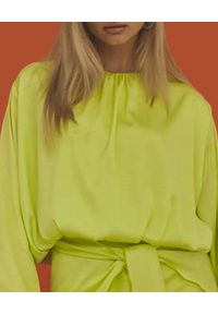 LOVE & ROSE - Limonkowa mini sukienka Maya. Kolor: zielony. Materiał: satyna, tkanina. Długość rękawa: długi rękaw. Wzór: motyw zwierzęcy. Styl: elegancki. Długość: mini