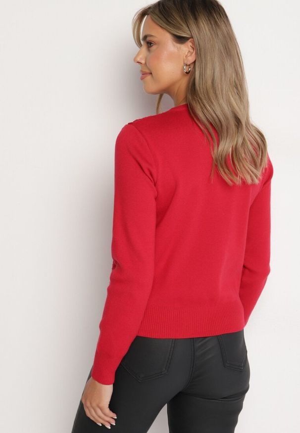Born2be - Czerwony Sweter z Wiskozą i Siateczkowymi Aplikacjami Hariena. Kolor: czerwony. Materiał: wiskoza. Wzór: aplikacja. Styl: elegancki