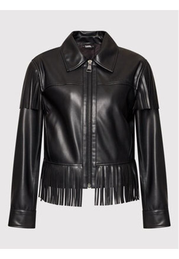 Karl Lagerfeld - KARL LAGERFELD Kurtka z imitacji skóry Fringe 220W1405 Czarny Regular Fit. Typ kołnierza: dekolt w karo. Kolor: czarny. Materiał: syntetyk, skóra