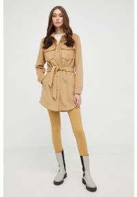 Guess płaszcz wełniany kolor beżowy przejściowy. Okazja: na co dzień. Kolor: żółty. Materiał: wełna. Styl: casual #2