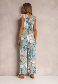 Renee - Miętowy Kombinezon Weeney. Okazja: na co dzień. Kolor: miętowy. Długość: długie. Wzór: kwiaty. Sezon: lato. Styl: boho, elegancki, casual #5