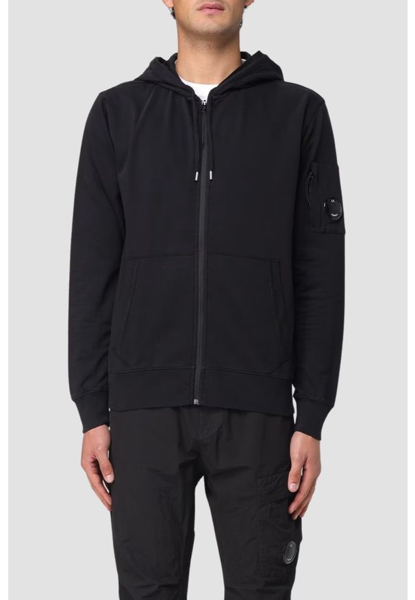C.P. Company - C.P. COMPANY Czarna męska bluza Hooded Open, Rozmiar L. Kolor: czarny