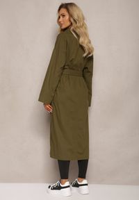Renee - Zielony Płaszcz z Wiązanym Paskiem Oversize Terethia. Kolor: zielony. Materiał: materiał. Wzór: aplikacja
