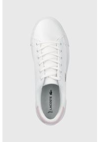Lacoste sneakersy skórzane LEROND PLUS 0722 1 kolor biały. Nosek buta: okrągły. Zapięcie: sznurówki. Kolor: biały. Materiał: skóra. Sport: bieganie