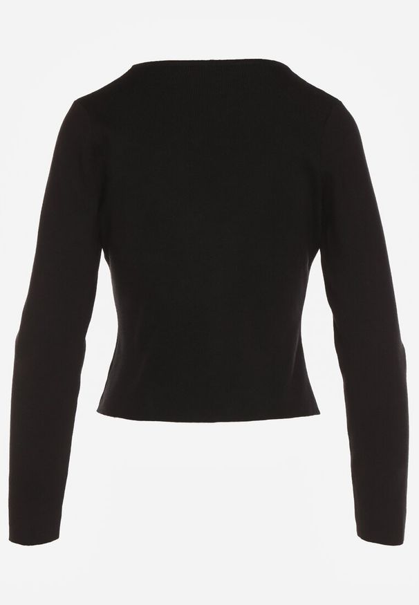 Born2be - Czarny Sweter z Wiskozą Ozdobiony Guzikami Zetisae. Okazja: na co dzień. Kolor: czarny. Materiał: wiskoza. Wzór: aplikacja. Styl: casual, elegancki, klasyczny