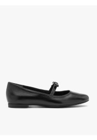 Ryłko - Czarne skórzane baleriny z paskiem. Okazja: na co dzień. Zapięcie: pasek. Kolor: czarny. Materiał: skóra. Wzór: aplikacja. Styl: casual, street, retro, elegancki #1