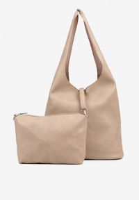 Born2be - Ciemnobeżowa Torebka z Dodatkową Saszetką i Regulowanym Paskiem na Ramię Teanisea. Kolor: beżowy. Styl: casual. Rodzaj torebki: na ramię