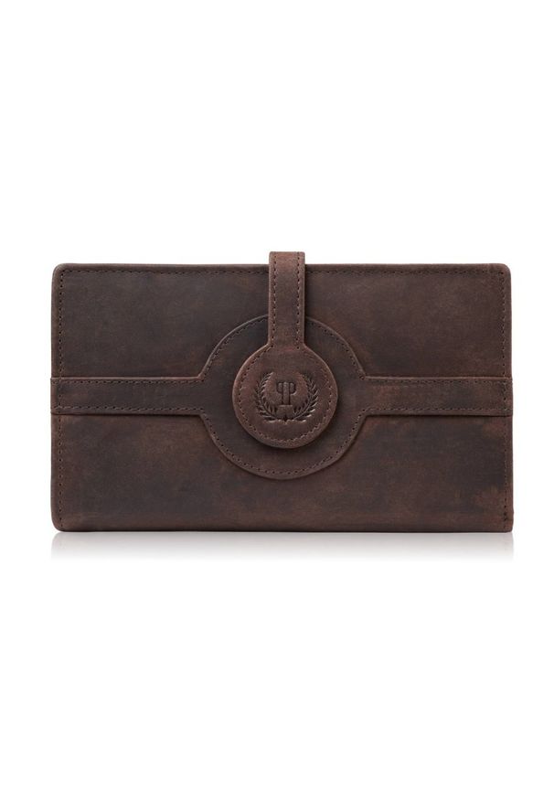 PAOLO PERUZZI - Portfel damski duży skórzany vintage brązowy Paolo Peruzzi T-134-HBR. Kolor: brązowy. Materiał: skóra