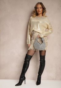 Renee - Złoty Metaliczny Sweter z Długim Rękawem Vivalei. Kolor: złoty. Materiał: dzianina. Długość rękawa: długi rękaw. Długość: długie. Styl: klasyczny #3